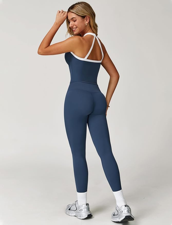 QBGJTD Womens Workout Sets Two Piece Cross Back Tank Top Matching High Waist Leggings Sets Gym Outfits Work Out Clothes