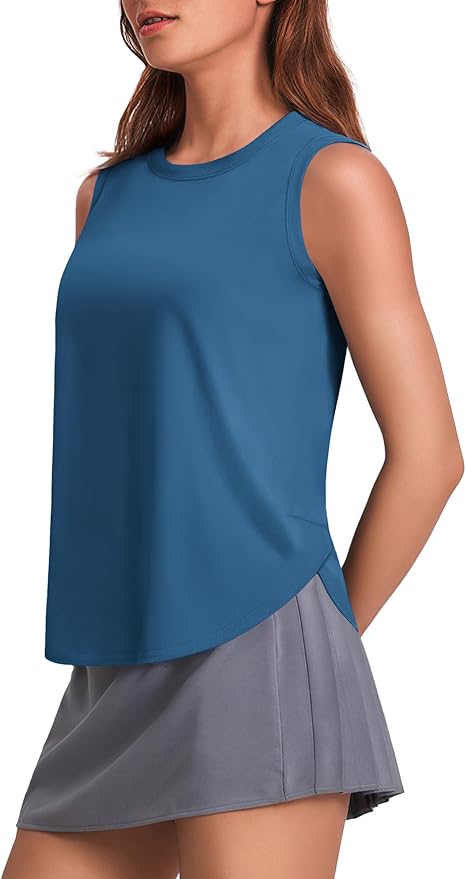 PINSPARK Workout Tank Tops Woman UPF 50+ Yoga Tanks Quick Dry Sleeveless Gym Shirts with Side Slits Loose Fit Athletic Top