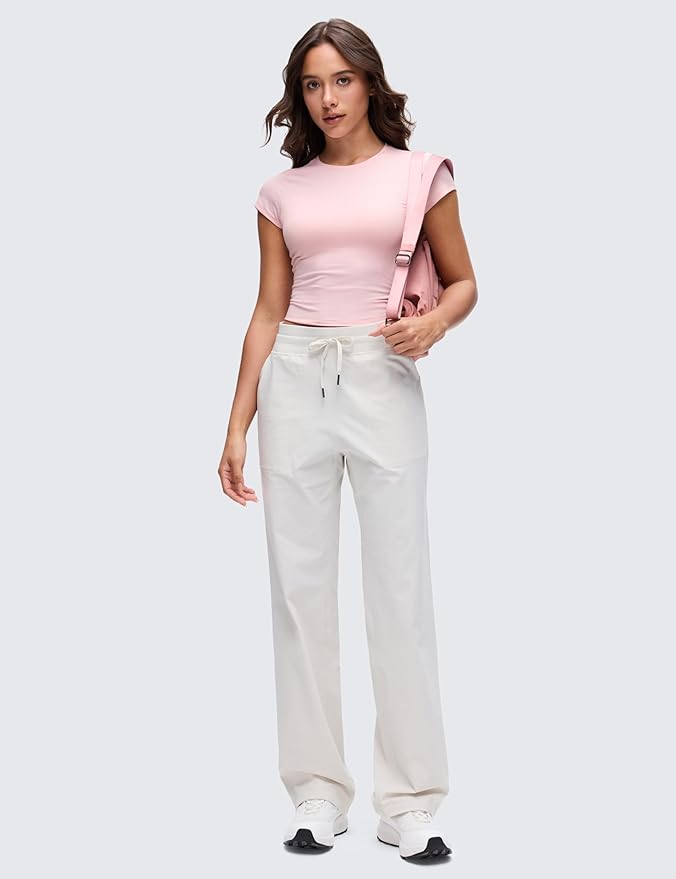 CRZ YOGA Cloud Jersey Crewneck Baby Tee for Women - Casual Workout Basic Short Sleeve Shirts Summer Daily Soft Stretchy Tops
