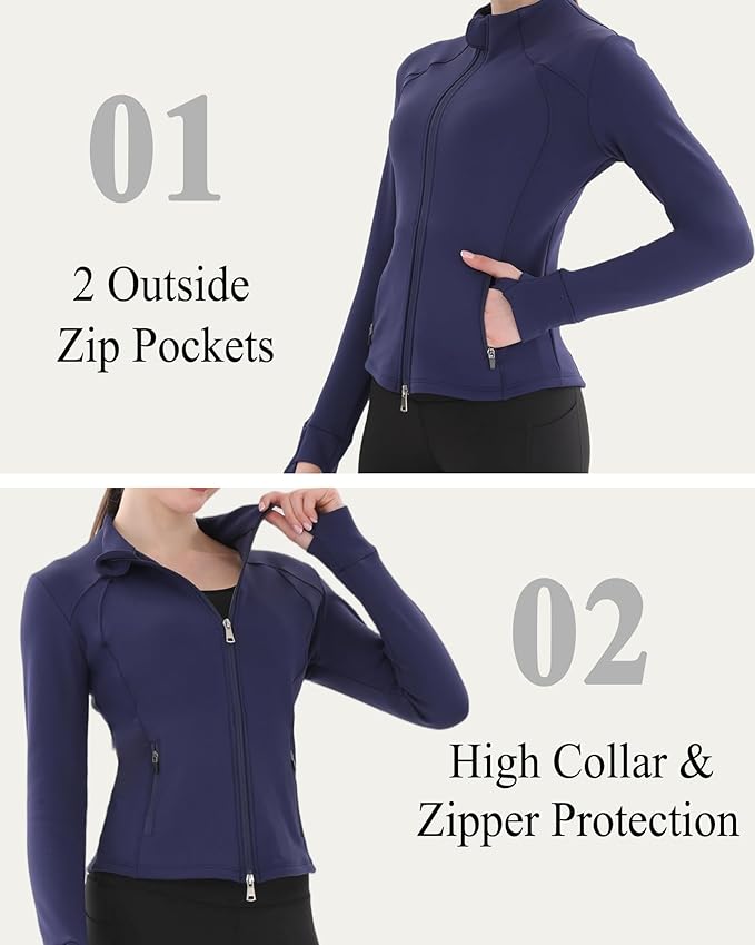 Women's Thermal Yoga Jacket - Thick Warm Full Zip Long Sleeve for Running Gym, Fleece Lined for Cold Weather Winter