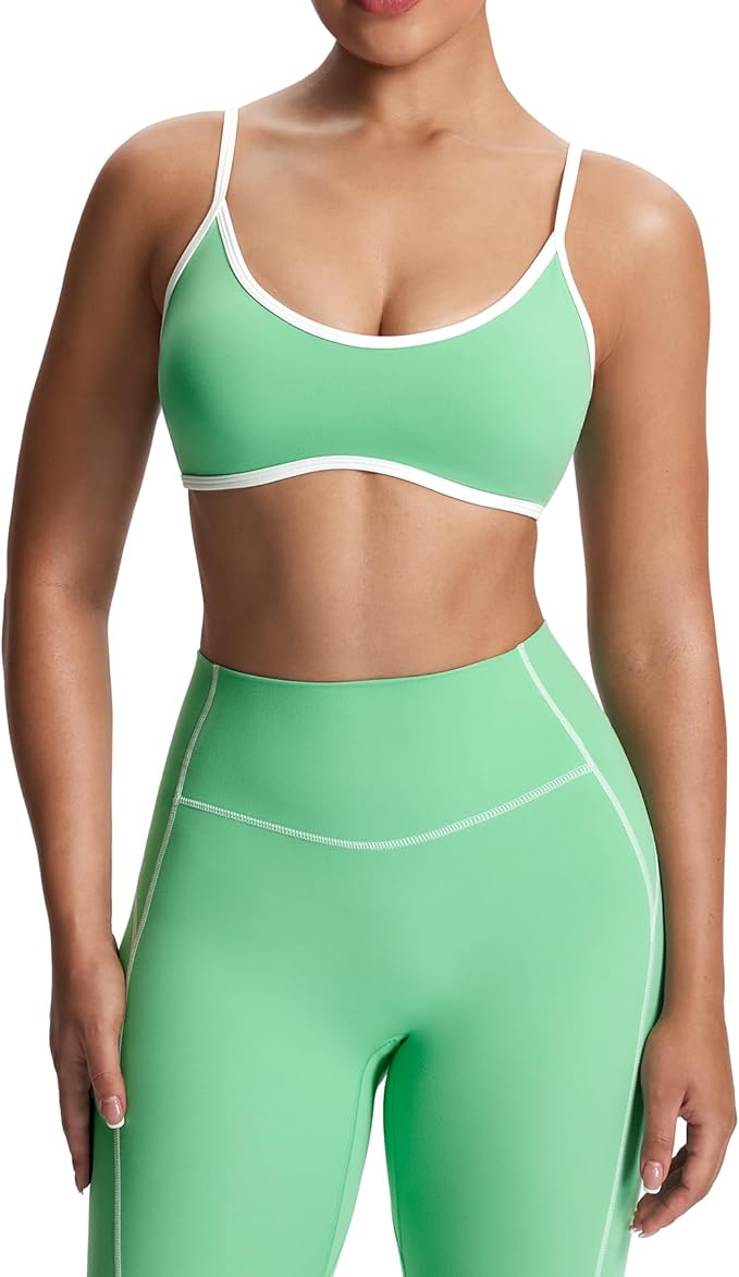 Aoxjox Women's Color Block Workout Sports Bras Fitness Lexi Lined Strappy Bra Athletic Yoga Crop Tank