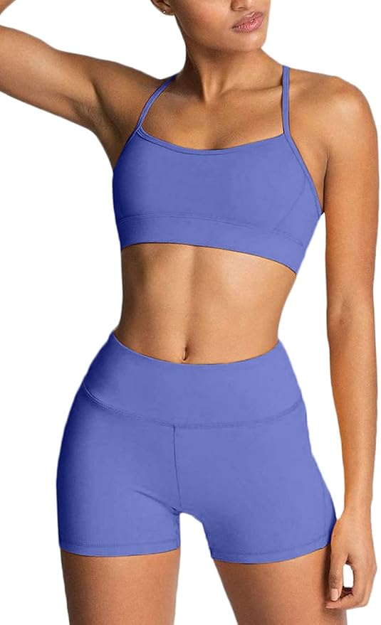 IMEKIS Women's Workout Sets 2 Piece Yoga Outfit High Waisted Biker Shorts Leggings Sports Bra Gym Fitness Clothes Tracksuit