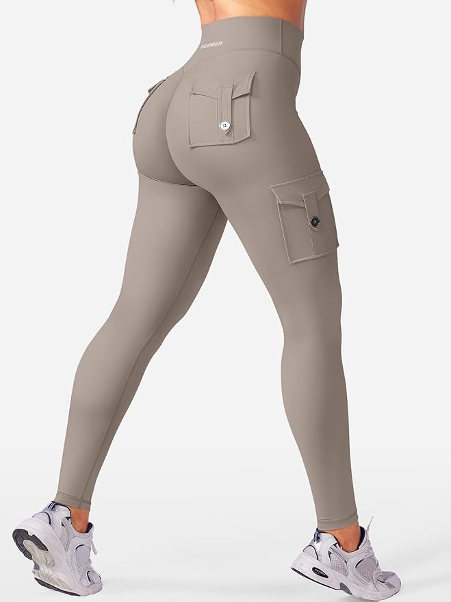 YEOREO CoreFlex Workout Cargo Leggings with Pockets for Women Hidden Scrunch Butt Lifting Leggings Gym Yoga Pants