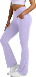 Flare Leggings for Women Yoga Pants with Pockets High Waisted Crossover Flare Leggings Bootcut Casual Yoga Pants