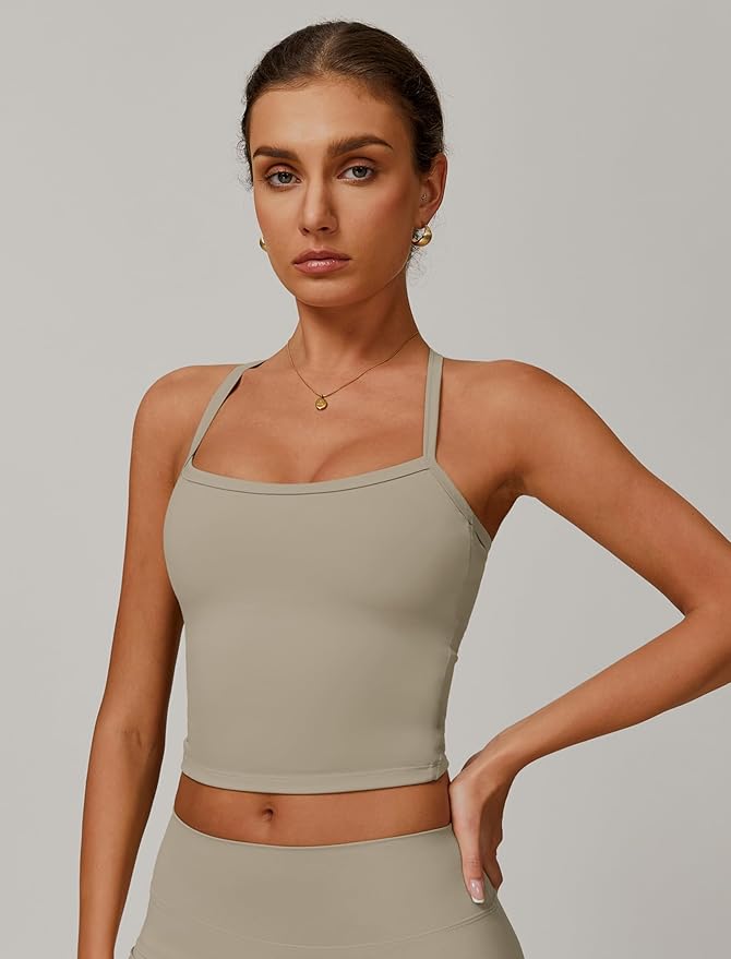 QBGJTD Womens Longline Sports Bras Cross Back Active Gym Yoga Padded Workout Crop Tank Top with Built in Bra