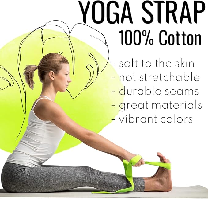 TECEUM Yoga Strap & Mat Strap – 2 IN 1 – Cotton – 6 ft 8 ft 10 ft (30+ colors) – Adjustable Non-Slip Belt for Yoga, Pilates, Stretching, Physical Therapy, Fitness & Home Workout – For Carrying Mats