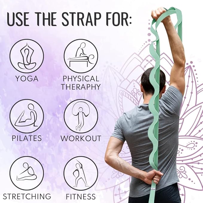 TECEUM Stretching Strap for Yoga & Physical Therapy – 10 Loops – Non-elastic Leg Stretch Straps for Stretching, Exercising, Pilates, Post-injury Rehabilitation for All Levels – Men & Women