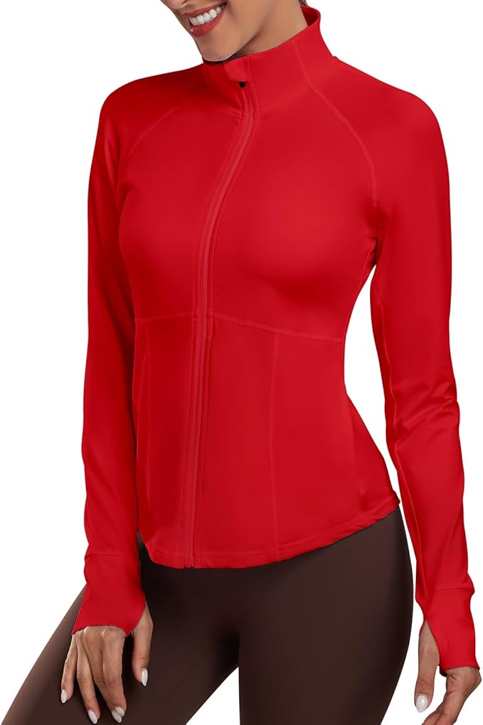 Women's Athletic Jackets Lightweight Sport Workout Jackets Zip Up Running Jackets with Thumb Holes for Gym Yoga