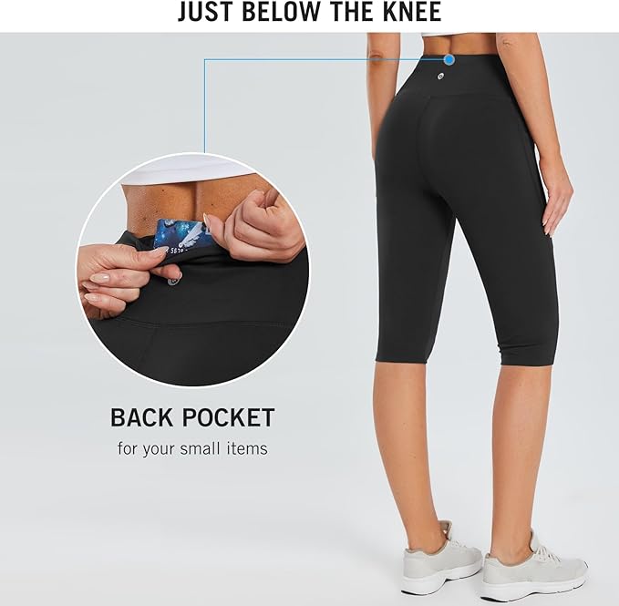 baleaf Women's Capri Leggings with Pockets High Waisted Knee Length Capris Stretch for Casual Yoga Pants Workout Exercise