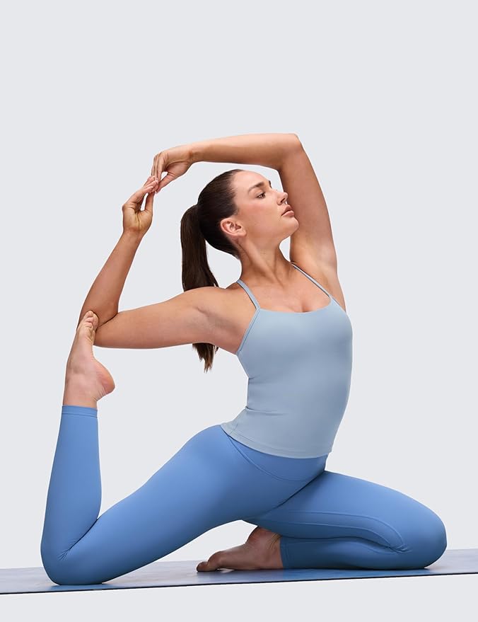 CRZ YOGA Butterluxe Racerback Tank Tops for Women - Scoop Neck Spaghetti Strap Padded Workout Camisole with Built in Bra