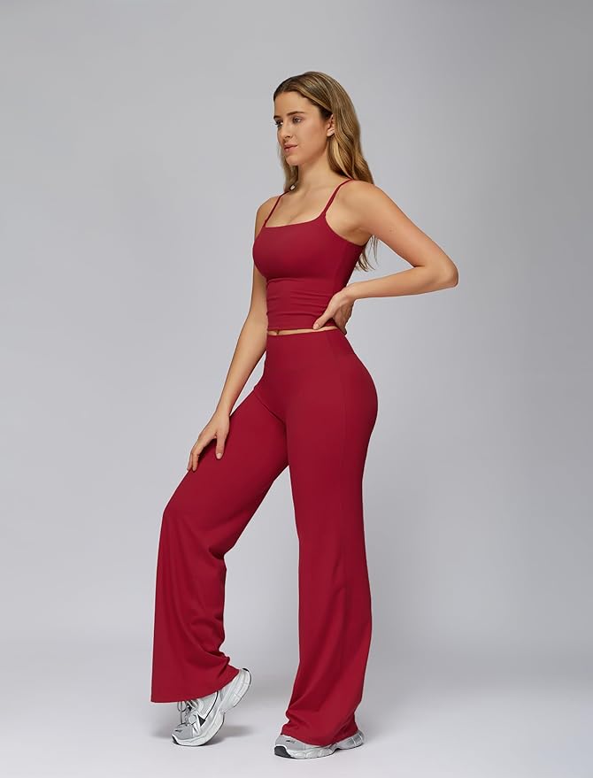 ABOCIW Womens Workout Sets 2 Piece Spaghetti Straps Crop Top Straight Leg Yoga Pants Yoga Pilates Outfits