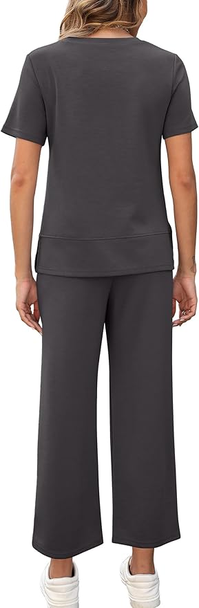 XIEERDUO Women's Side Slit Lounge Sets 2026 Fashion 2 Piece Travel Outfits Cozy Loungewear Wide Leg Tracksuits S-3XL