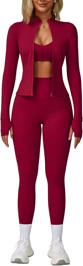 Yknktstc Womens Two Piece Tracksuit Set Long Sleeve Zipper Jacket with Athletic High Waist Leggings Workout Outfit
