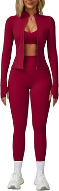 Yknktstc Womens Two Piece Tracksuit Set Long Sleeve Zipper Jacket with Athletic High Waist Leggings Workout Outfit