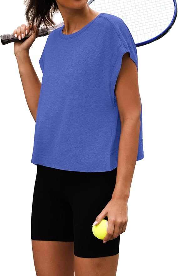 Women Open Back Workout Shirts Short Sleeve Tops Casual Yoga Y2k Athletic Gym Running Crop Tees