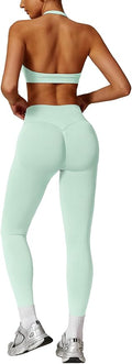 ABOCIW Workout Sets for Women Seamless Scunch Butt Lifting Impact Leggings Halter Sports Bra 2 Piece Gym Outfits