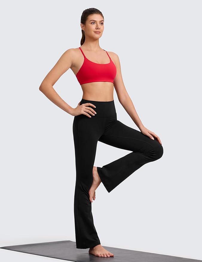 CRZ YOGA Butterlift Double Lined V Back Sports Bras for Women - Scoop Neck Spaghetti Strap Wireless Yoga Top Non Padded