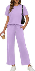 XIEERDUO Women's Side Slit Lounge Sets 2026 Fashion 2 Piece Travel Outfits Cozy Loungewear Wide Leg Tracksuits S-3XL