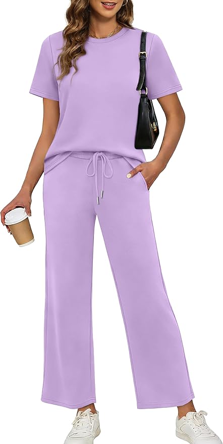 XIEERDUO Women's Side Slit Lounge Sets 2026 Fashion 2 Piece Travel Outfits Cozy Loungewear Wide Leg Tracksuits S-3XL