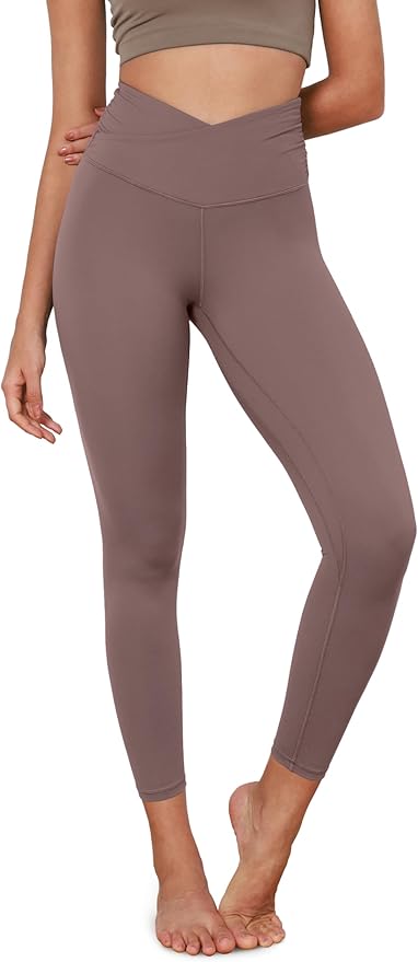 ODODOS Women's Cross Waist Yoga Leggings with Inner Pocket, 23"/25"/28" Gathered Crossover Workout Yoga Pants