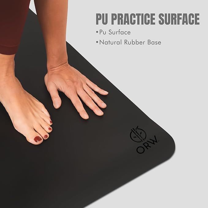 ORW Non Slip Hot Yoga Mat - Grip Surface & Natural Rubber Base, REACH Tested, Home & Studio Practice