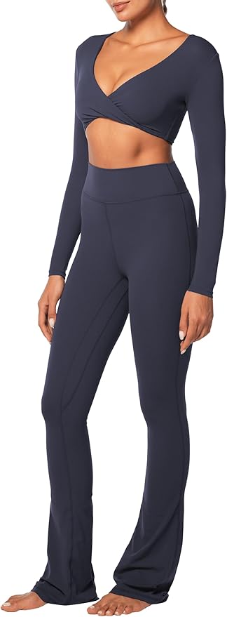 Sunzel Long Sleeve Workout Tops for Women Buttery Soft Deep V Twist Cropped Tops with Compression for Yoga Pilates Gym Outfit