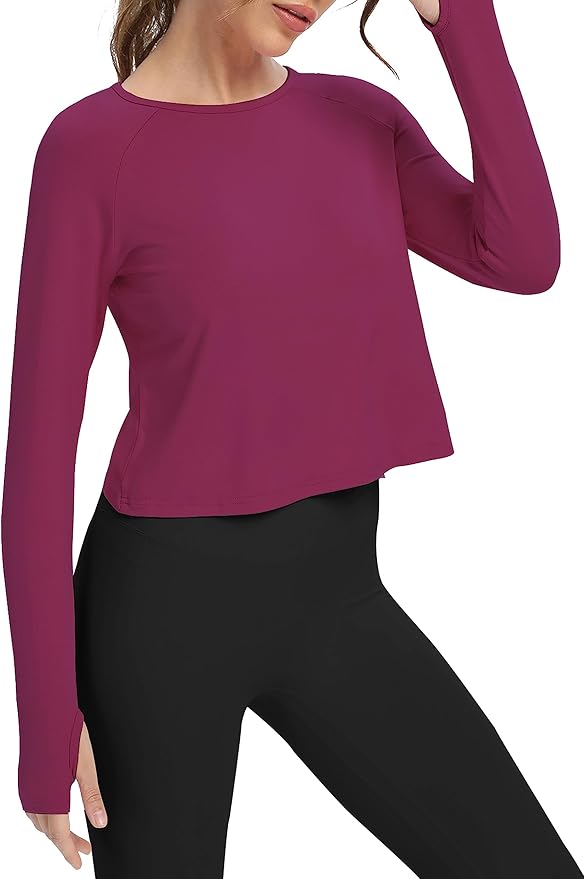 Bestisun Long Sleeve Athletic Workout Shirts Sports Yoga Gym Crop Tops for Women