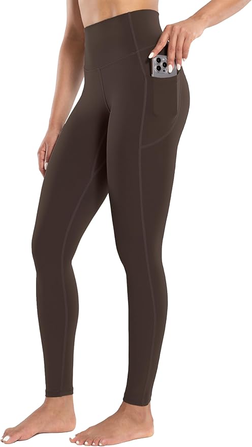 ENERBLOOM Workout Leggings with Pockets for Women High Waist Yoga Pants 25"/28" Cream Soft Lightweight Athletic Gym Tights