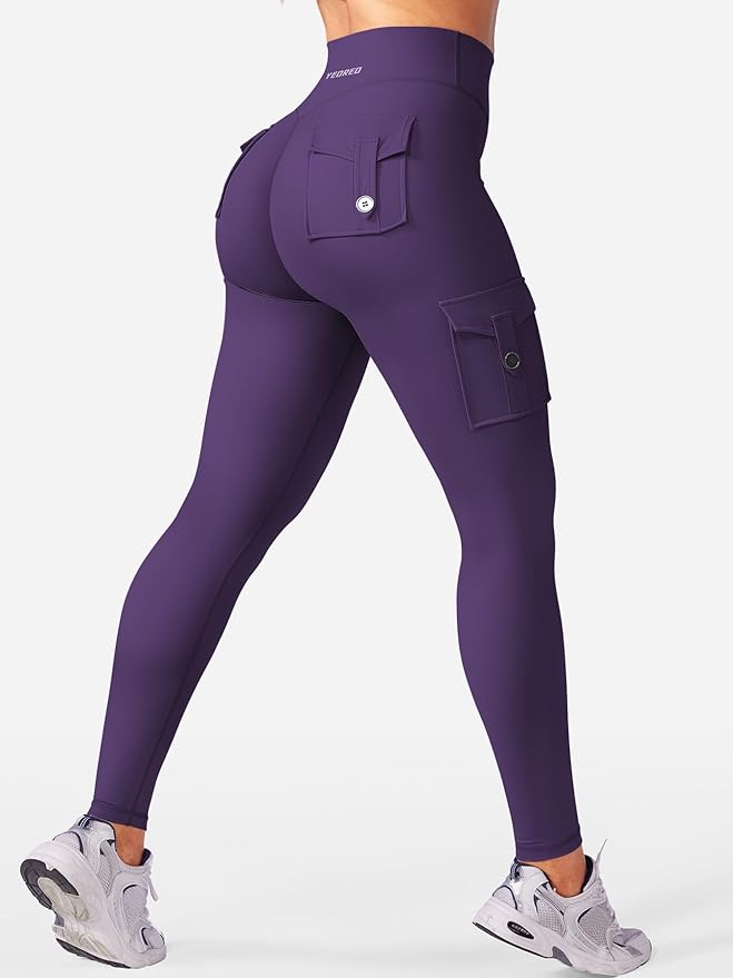 YEOREO CoreFlex Workout Cargo Leggings with Pockets for Women Hidden Scrunch Butt Lifting Leggings Gym Yoga Pants