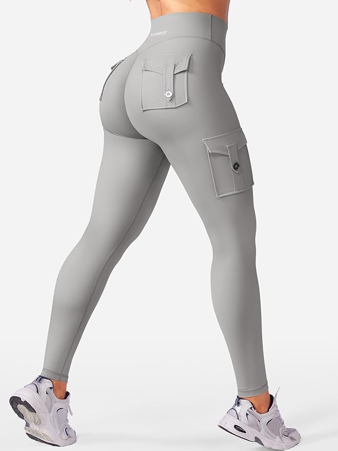 YEOREO CoreFlex Workout Cargo Leggings with Pockets for Women Hidden Scrunch Butt Lifting Leggings Gym Yoga Pants