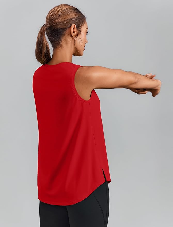 PINSPARK Workout Tops for Women Sleeveless Athletic Tank Tops UPF 50+ Running Tanks with Side Slits Loose Fit Gym Yoga Shirt