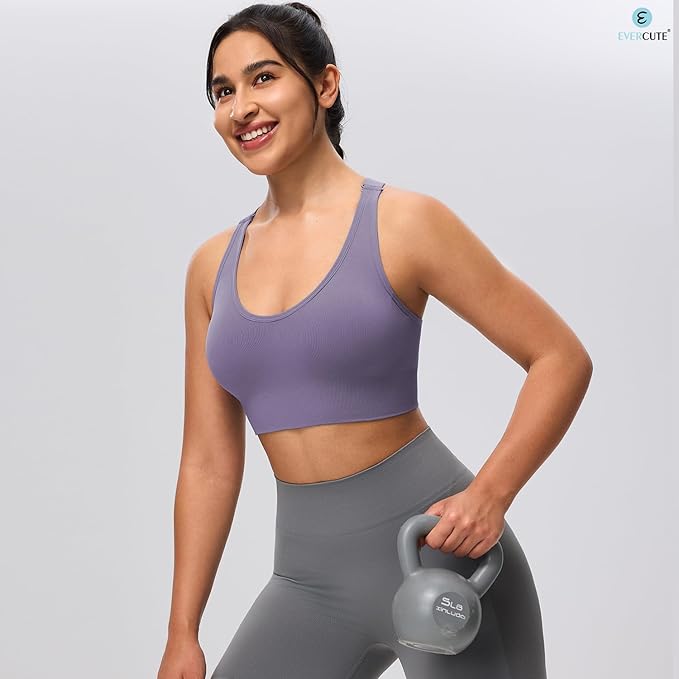 Evercute Sports Bras for Women Padded Medium Support Criss Cross Strappy Bra Seamless High Impact Yoga Exercise Athletic Bras