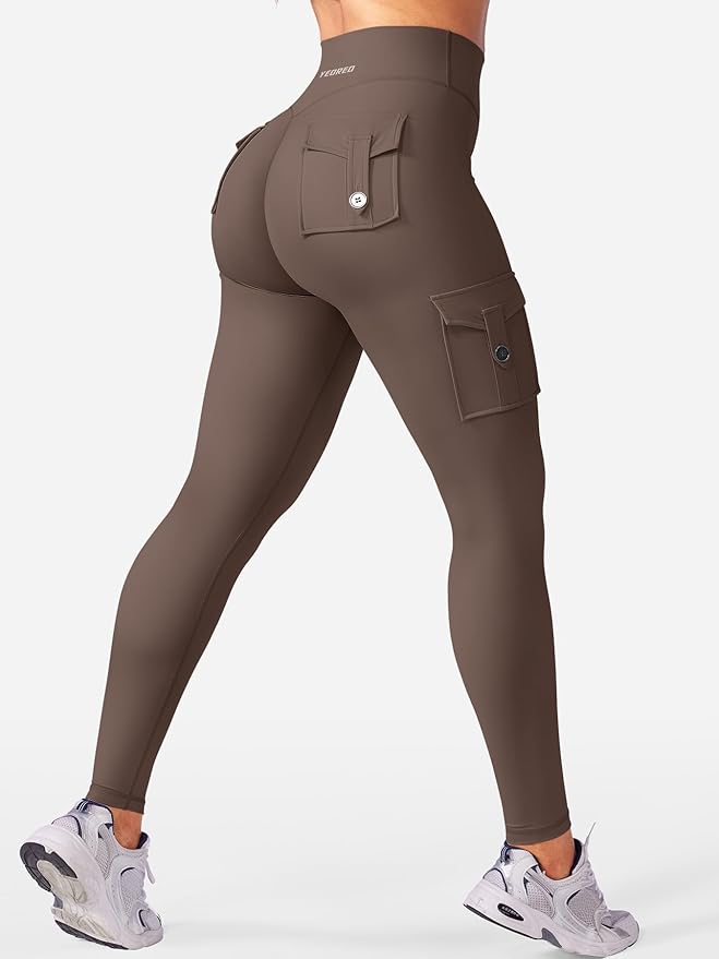 YEOREO CoreFlex Workout Cargo Leggings with Pockets for Women Hidden Scrunch Butt Lifting Leggings Gym Yoga Pants