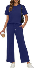 XIEERDUO Women's Side Slit Lounge Sets 2026 Fashion 2 Piece Travel Outfits Cozy Loungewear Wide Leg Tracksuits S-3XL