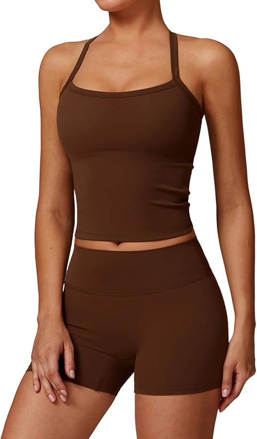 QBGJTD Two Piece Workout Sets For Women Tank Top Matching High Waist Booty Lifting Shorts Gym Yoga Active Wear Outfits