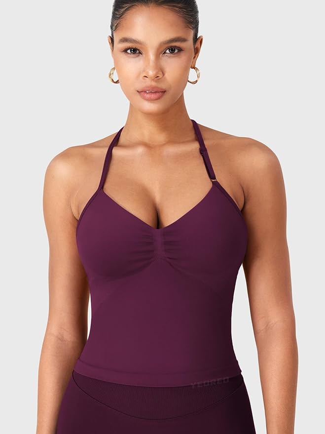 YEOREO SoftHue Impact Longline Strappy Top Women's Halter Workout Tank Tops Backless Gym Longline with Adjustable Strap