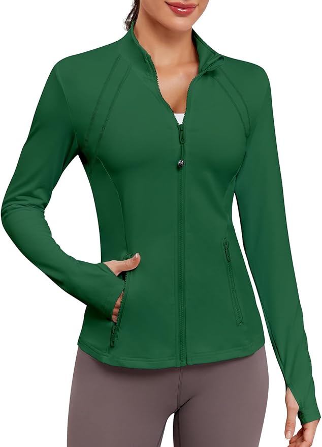VUTRU Women Athletic Jacket Fitted Workout Running Zip Up Track Coat Layer with Thumb Holes Pockets for Yoga Gym Travel