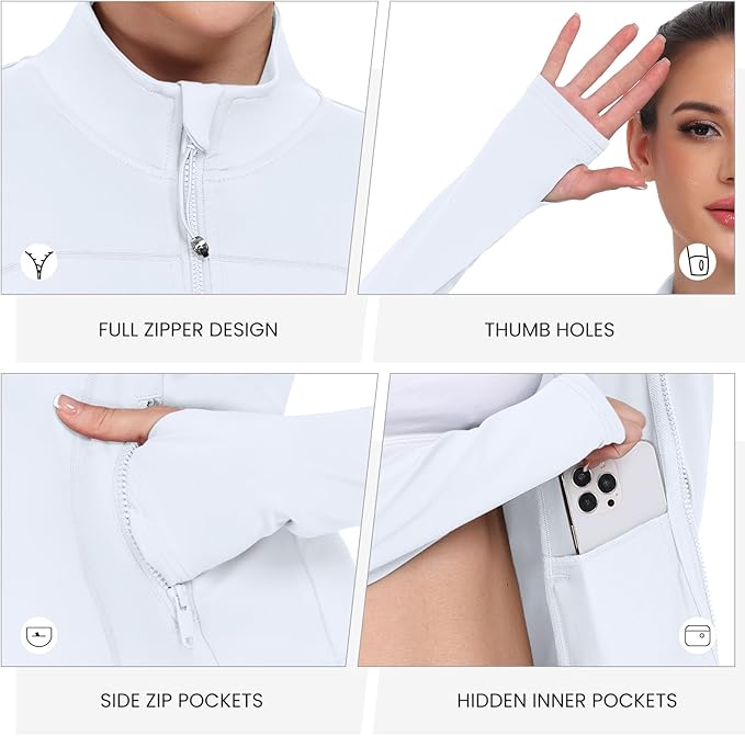 Women's Workout Jackets Full Zip Running Yoga Jackets Lightweight Athletic Clothes with Thumb Holes