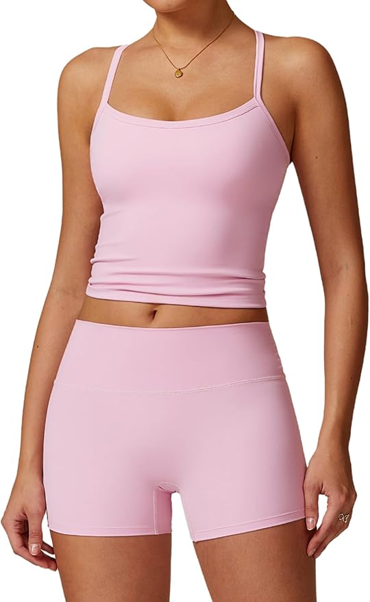 QBGJTD Two Piece Workout Sets For Women Tank Top Matching High Waist Booty Lifting Shorts Gym Yoga Active Wear Outfits