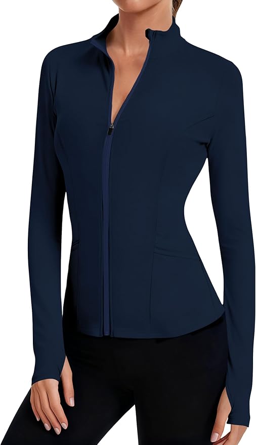 LOMON Women's Athletic Jackets Cropped Long Sleeve Workout Tops Yoga Zip Up Jackets Gym Tops Golf Shirts
