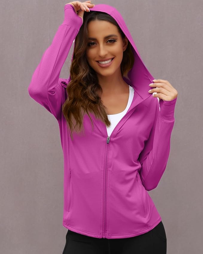We1Fit Women's UPF 50+ Sun Protection Jacket Hoodie Sun Shirts Hiking Running Athletic Shirt