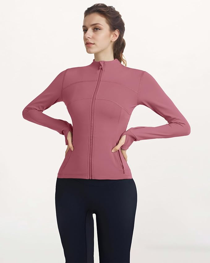 Locachy Women's Slim Fit Full Zip Athletic Running Sports Workout Jacket with Thumb Holes