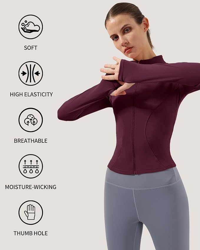 Locachy Women's Lightweight Stretchy Workout Full Zip Running Track Jacket with Thumb Holes