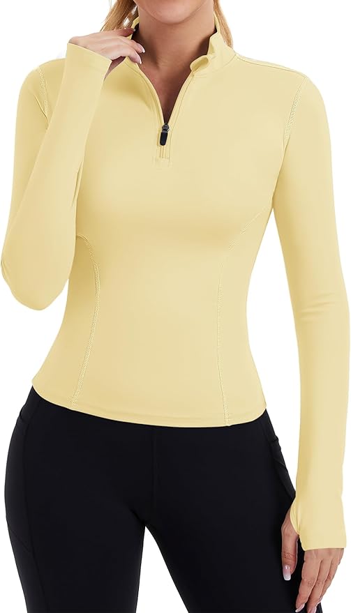 ZHENWEI Womens Workout Tops Long Sleeve Quarter Zip Pullover Quick Dry Golf Shirt Athletic Slim Fit Crop Yoga Gym Tops