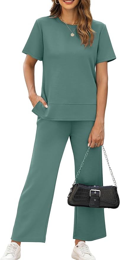 XIEERDUO Women's Side Slit Lounge Sets 2026 Fashion 2 Piece Travel Outfits Cozy Loungewear Wide Leg Tracksuits S-3XL