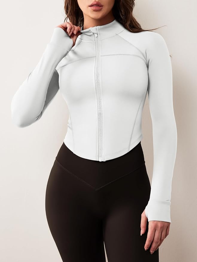GYM RAINBOW Women's Zip Up Workout Jacket Lightweight Slim Fit Athletic Jacket Cropped Running Gym Tops with Thumb Holes