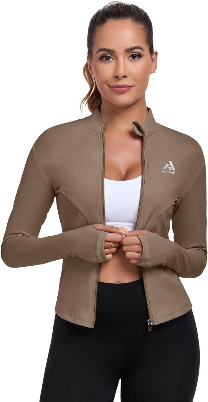 Women's Full Zip Workout Jacket Lightweight Running Slim Fit Athletic Jackets With Thumb Holes