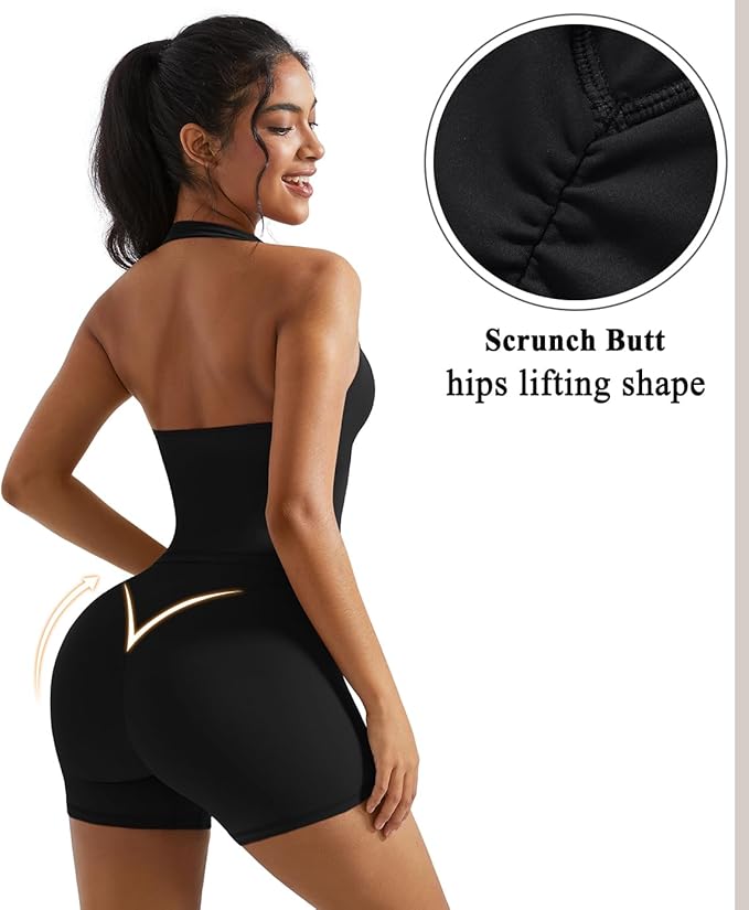 OMKAGI 2 Piece Workout Sets for Women Halter Sports Bra Tank Gym Biker Shorts Outfits