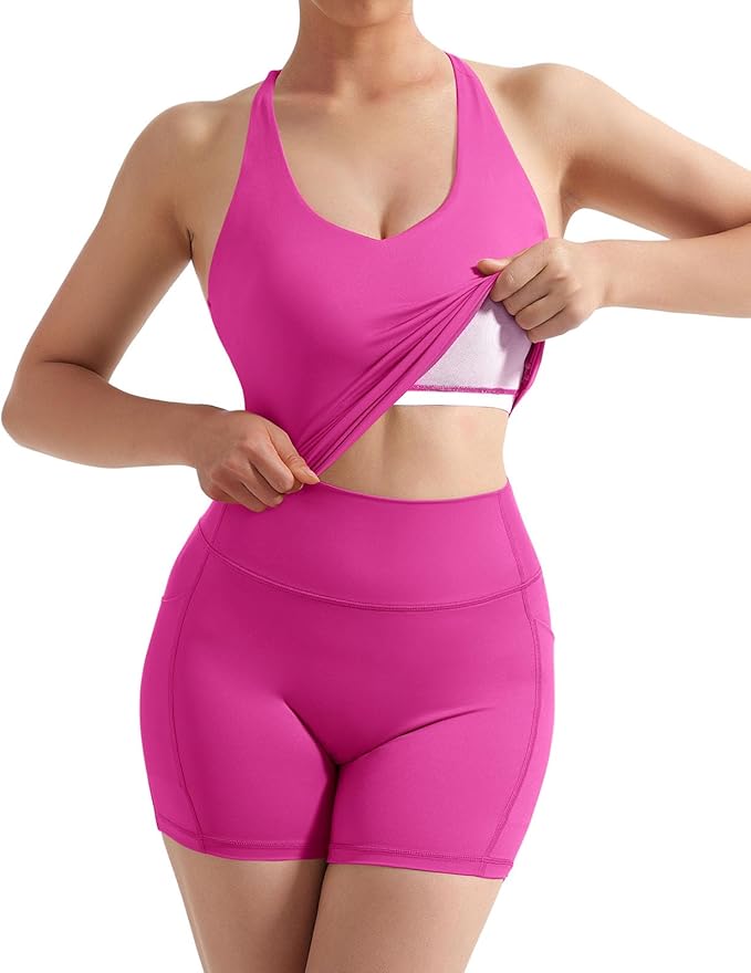 SUUKSESS Women 2 Piece Workout Sets Padded Tank Tops Tummy Control Leggings Gym Outfits