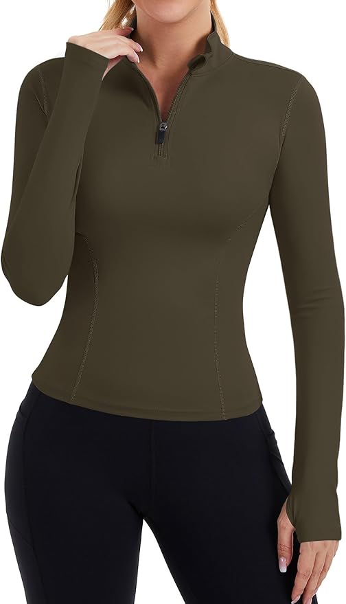 ZHENWEI Womens Workout Tops Long Sleeve Quarter Zip Pullover Quick Dry Golf Shirt Athletic Slim Fit Crop Yoga Gym Tops